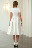 Robe formelle midi trapèze à col rond en jacquard ivoire et manches courtes