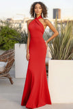 Robe longue formelle en satin mat rouge