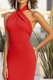 Robe longue formelle en satin mat rouge