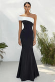 Noir mat Satin sans bretelles Robe longue formelle