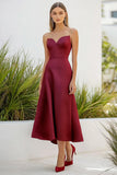 Robe longue formelle trapèze en satin bordeaux