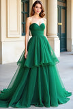 Organza vert Une ligne Sweetheart Robe de bal plissée