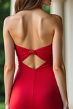 Robe de bal froncée en satin stretch rouge Sweetheart