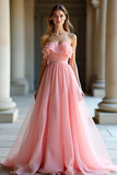 Organza rose Une ligne Sweetheart Volants Une Robe de Bal Trapèze