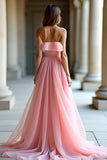 Organza rose Une ligne Sweetheart Volants Une Robe de Bal Trapèze