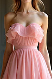 Organza rose Une ligne Sweetheart Volants Une Robe de Bal Trapèze