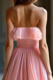 Organza rose Une ligne Sweetheart Volants Une Robe de Bal Trapèze