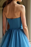 A Line Robe de bal longue bustier en organza bleu à plusieurs niveaux