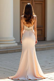 Sirène champagne satin mat robe longue de bal