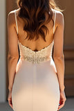 Sirène champagne satin mat robe longue de bal