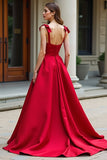 Nœud papillon trapèze spaghetti bretelles satin robe longue de bal