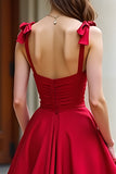 Nœud papillon trapèze spaghetti bretelles satin robe longue de bal
