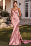 Sirène rose Spaghetti bretelles Satin Robe longue de bal