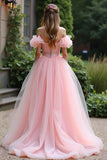 Robe de bal rose à volants dénudés Robe de bal longue en tulle