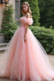 Robe de bal rose à volants dénudés Robe de bal longue en tulle