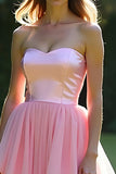 Robe de bal en tulle à volants a-ligne rose
