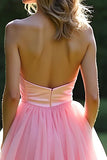 Robe de bal en tulle à volants a-ligne rose