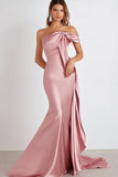 Robe formelle sans bretelles plissée fourreau en satin rose