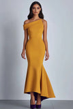 Robe formelle jaune crêpe jaune à une épaule fourreau