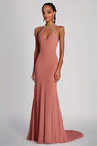 Robe formelle longue en mousseline de soie perlée rose