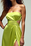 Vert citron Une ligne sans bretelles Hollow Out Robe longue formelle avec fente