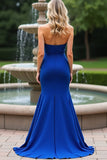 Robe longue formelle en satin Sirène Bleu Royal