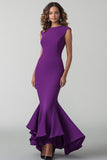 Robe formelle à col rond en crêpe prune sirène