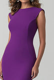 Robe formelle à col rond en crêpe prune sirène