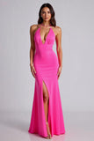 Robe formelle dos nu sirène fuchsia avec fente
