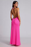 Robe formelle dos nu sirène fuchsia avec fente