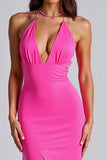 Robe formelle dos nu sirène fuchsia avec fente