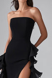 Robe longue formelle élégante à volants noirs avec fente
