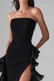 Robe longue formelle élégante à volants noirs avec fente