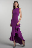 Robe formelle sirène prune col bateau avec fente