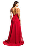 Robe formelle asymétrique en mousseline de soie rouge A Line avec volants