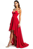 Robe formelle asymétrique en mousseline de soie rouge A Line avec volants