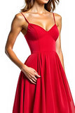 Robe formelle asymétrique en mousseline de soie rouge A Line avec volants