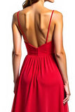 Robe formelle asymétrique en mousseline de soie rouge A Line avec volants
