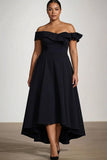 Robe formelle noire en satin grande taille A Short Shoulder