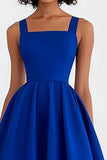 Robe mi-longue froncée à col carré bleu royal