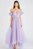 Robe formelle en tulle lilas à une ligne dénudée
