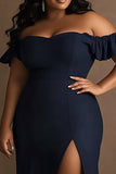 Bleu marine à épaules dénudées Robe longue formelle grande taille avec fente