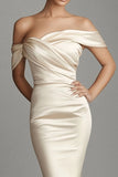 Sirène champagne épaules dénudées robe longue formelle en satin