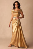 Or Hors L’épaule Satin Fourreau Long Mère De La Robe De La Mariée