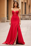 Robe de bal longue en dentelle de sirène rouge avec fente