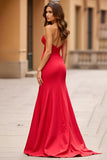 Robe de bal longue en dentelle de sirène rouge avec fente