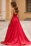 Rouge Une ligne dentelle chérie longue robe de bal avec fente