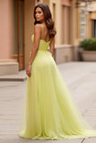 Tulle A Line Yellow Spaghetti Straps Robe de Bal Plissée