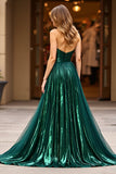 Glitter Dark Green A Ligne Sans Bretelles Ruché Robe de Bal Avec Fente