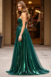 Glitter Dark Green A Ligne Sans Bretelles Ruché Robe de Bal Avec Fente